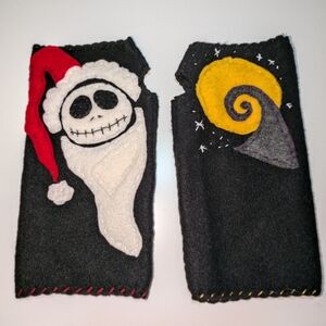 Handmade Jack Skellington Wrist Warmers Fingerless Gloves